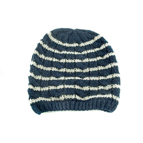 Unisex Striped Cable Knitted Beanie (DARK BLUE)
