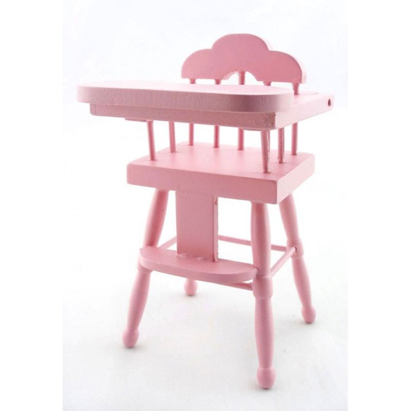 Pink Wood Baby Nursery High Chair Dollhouse Furniture