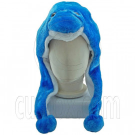 Blue Ocean Dolphin Fur Fish Cartoon Mascot Plush Costume Halloween Party Hat Cap